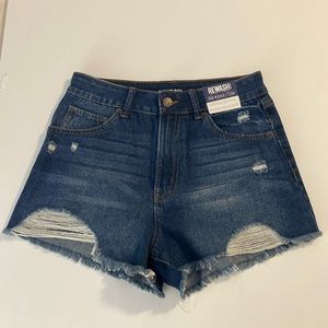 NWT Rewash Super High Rise Wedge Vintage Revival Shorts Medium Wash Denim 7/28